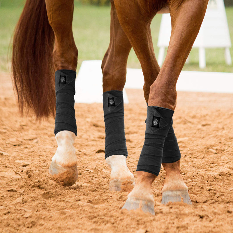 SmithBuilt Equine Fleece Polo Wraps (Set of 4) - Horse Leg Bandages Black - PawsPlanet Australia