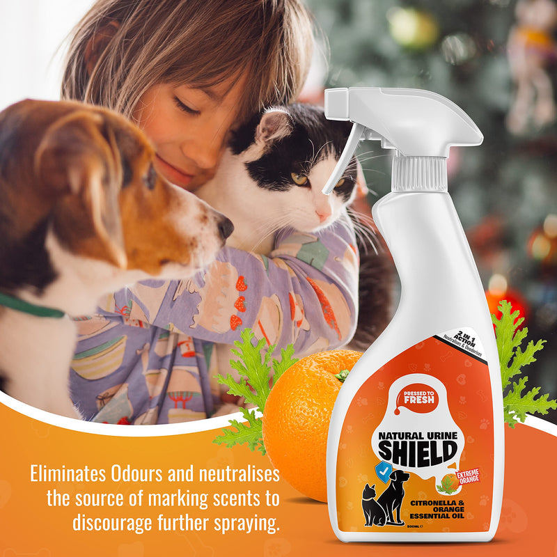 PRESSED TO FRESH – Urine Shield - Natural Dog & Cat Repellent, Deodoriser & Deterrent Spray – Neutralises Pet Pee Odour, Soiling and Marking in Your Home and Garden – Urine Enzyme Destroyer – 500ml - PawsPlanet Australia