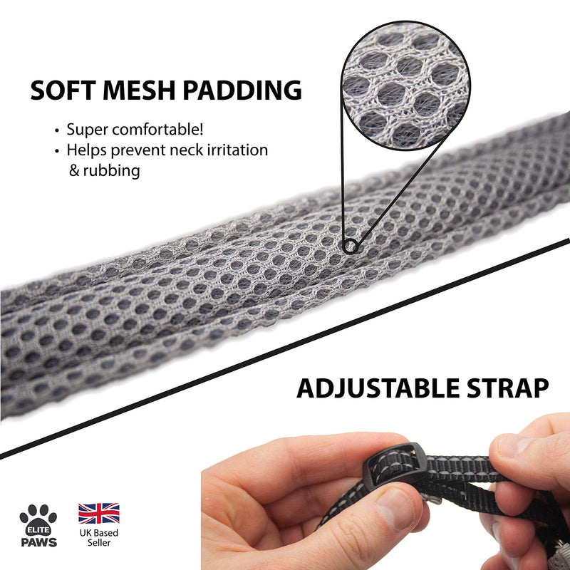 Elite Paws® UK. Premium Dog Collar Metal Buckle, Soft Padded Mesh, Reflective, Strong, Adjustable. Puppy Puppies XS Small Medium Large Extra XL Boy Girl Male Female Pet Breed (25cm-30cm Black/ Grey) Neck: 25cm-30cm - PawsPlanet Australia