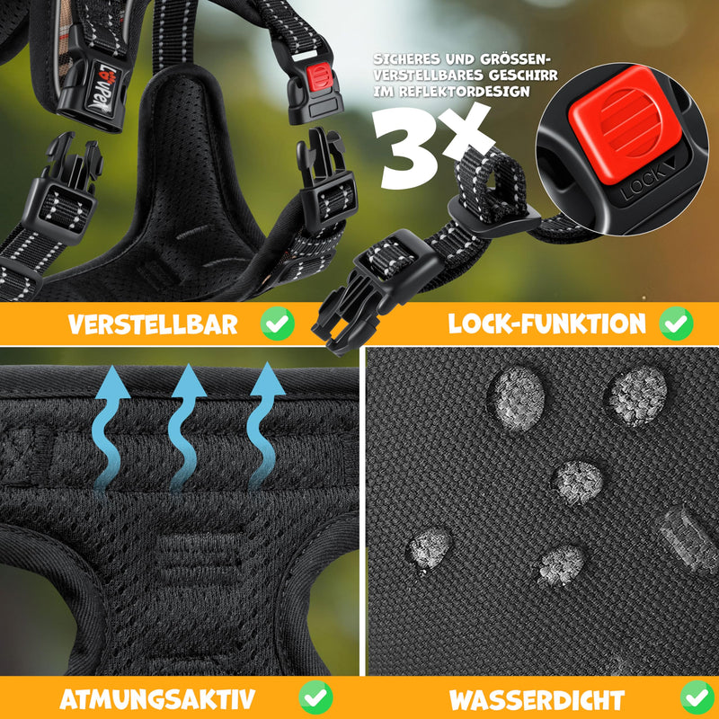 Lovpet® dog harness without pulling & choking for small dogs & puppies breathable & soft chest harness reflective | No-pull tableware including bag rolls | Adjustable harness with handle Beige S - PawsPlanet Australia
