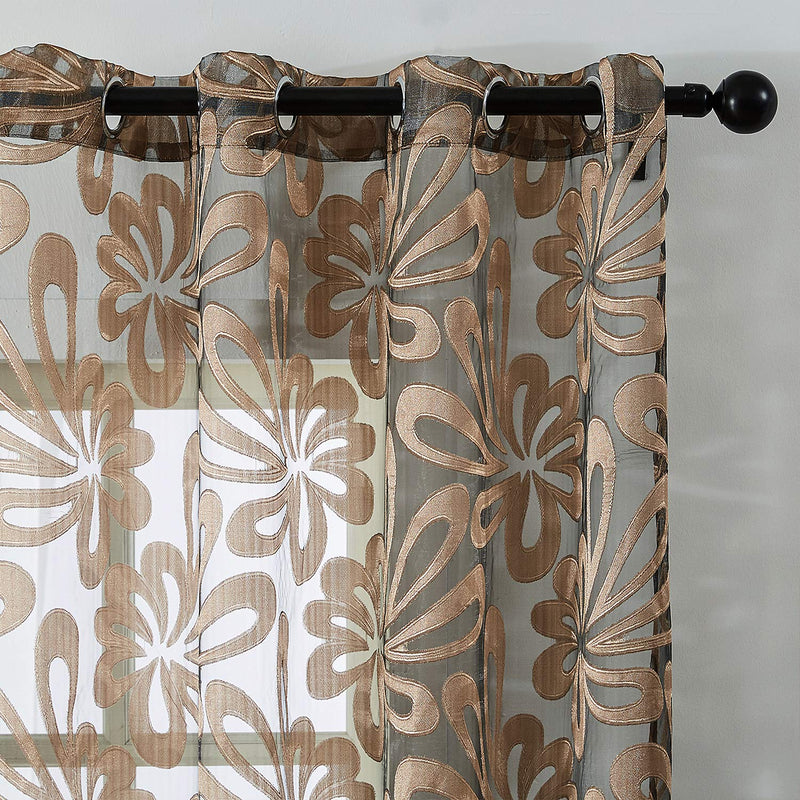 Top Finel Floral Sheer Curtains 84 Inches Long for Living Room Bedroom Grommet Voile Window Curtains, 2 Panels, Brown 54" x 84" - PawsPlanet Australia