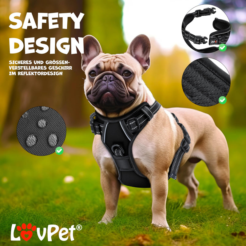 Lovpet® dog harness without pulling & choking for small dogs & puppies breathable & soft chest harness reflective | No-pull tableware including bag rolls | Adjustable Harness with Handle Black XS - PawsPlanet Australia