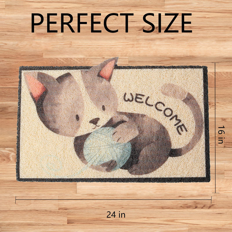 PetEiZi Cat Litter Mat Trap, Pet Food Catching Placemat, Super Cute Easy to Clean 24"×16" Large Durable for Cats and Dogs Blue Wool Cat - PawsPlanet Australia