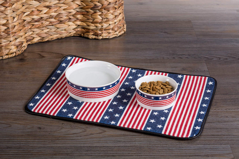 Bone Dry Stars & Stripes Patriotic Flag Ceramic Pet Bowl Small - PawsPlanet Australia