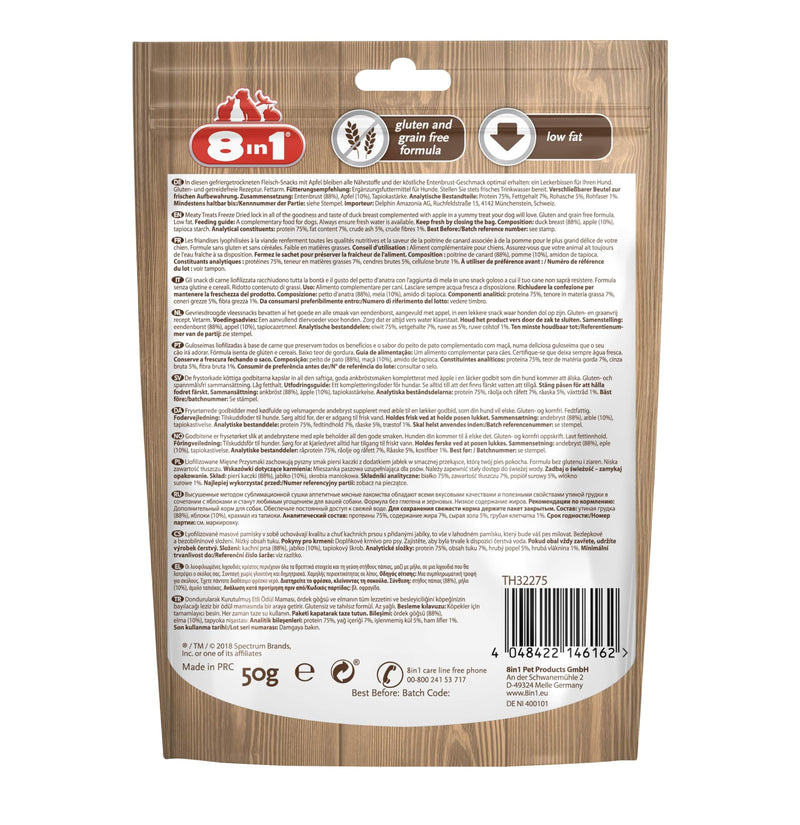 8in1 Meaty Treats, freeze-dried dog treats with duck & apple, grain-free and sugar-free, 50 g bag - PawsPlanet Australia