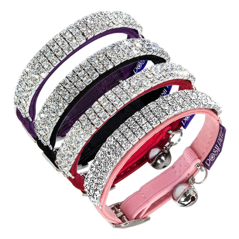 Posh Petz Luxury Soft Velvet Rhinestone Adjustable Cat Safety Collar With Bell Made Black - PawsPlanet Australia