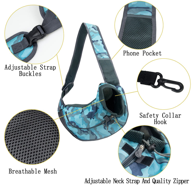 NextFri Pet Carrier Sling Bag Breathable Mesh Travel Safe for Dogs Cats Puppies Small Camouflage-Blue - PawsPlanet Australia