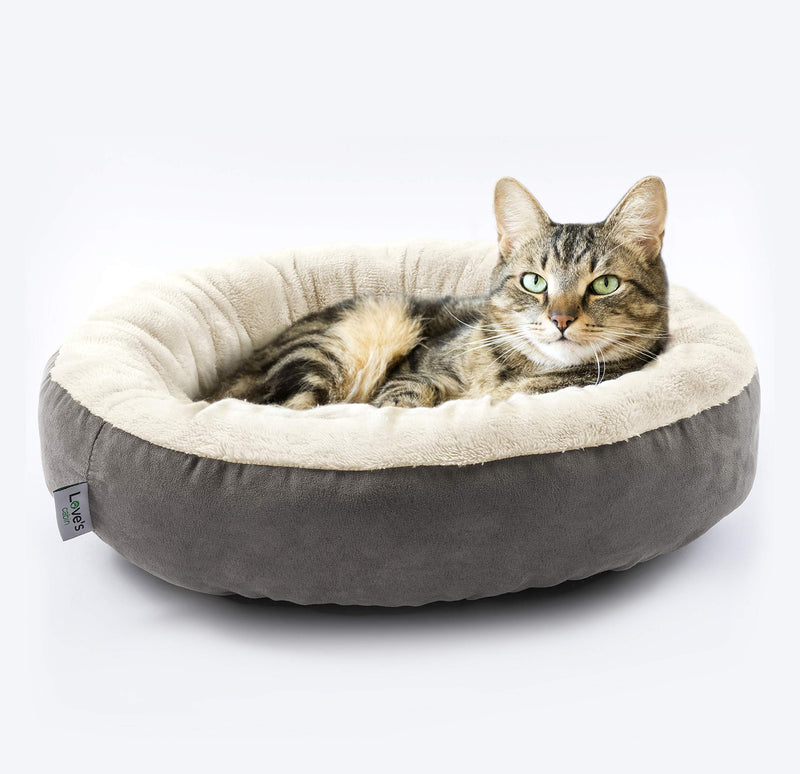 [Australia] - Love's cabin Round Donut Cat and Dog Cushion Bed, 20in Pet Bed For Cats or Small Dogs, Anti-Slip & Water-Resistant Bottom, Super Soft Durable Fabric Pet Supplies, Machine Washable Luxury Cat & Dog Bed L Donut Grey 