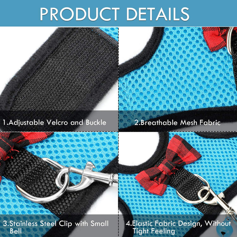 [Australia] - SATINIOR 2 Pieces Soft Small Pet Harness Pet Walking Vest with Bowknot Bell Breathable Puppy Harness Nylon Pet Leash Vest Set for Bunny, Ferret, Rats, Iguana, Hamster S Blue, Black 