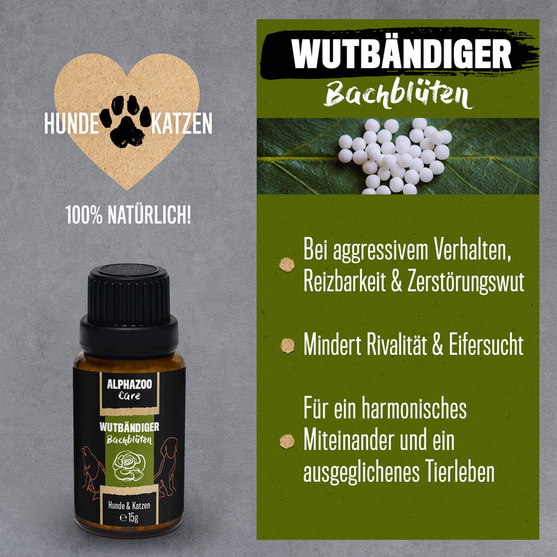 Alphazoo anger tamer Bach flowers for dogs and cats 15g I globules against aggression I natural sedative, natural mixture according to Dr. Bach - PawsPlanet Australia