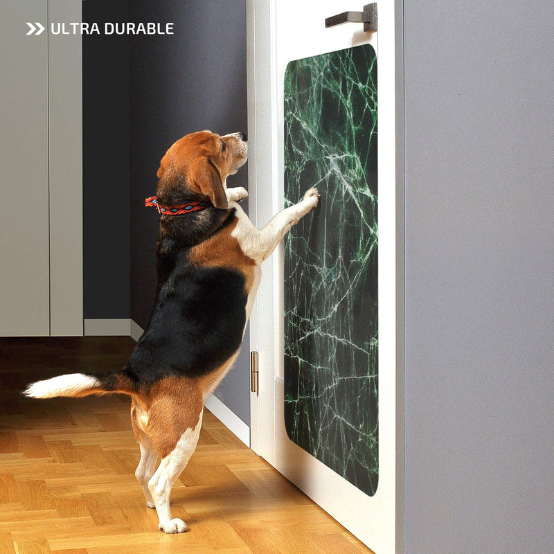 [Australia] - PETFECT Door Scratch Protector - Elegant Pet Guard Dog & Cat Scratching Stopper Shield w/Adhesive Strips | Large Universal Plastic Vinyl Wall & Furniture Protection Cover Green Marble 