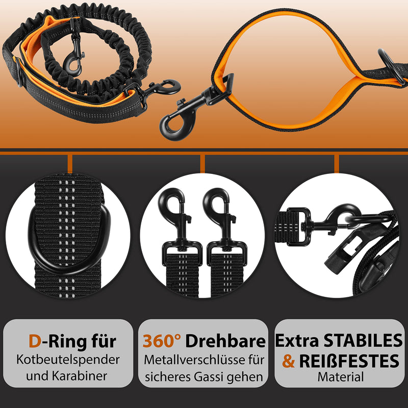 Dog friend jogging leash for large dogs from 15 kg | Elastic hands-free leash with light waist strap | Detachable dog leash with 2 soft loops | Orange running leash (120 cm, stretches up to 170 cm) - PawsPlanet Australia