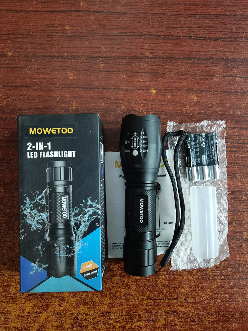 MOWETOO flashlight, UV lamp 2 in 1 UV lamp light LED flashlight, 395nm ultraviolet flashlight 4 modes, detector for fake banknotes, urine from dogs and other pets 40W - PawsPlanet Australia