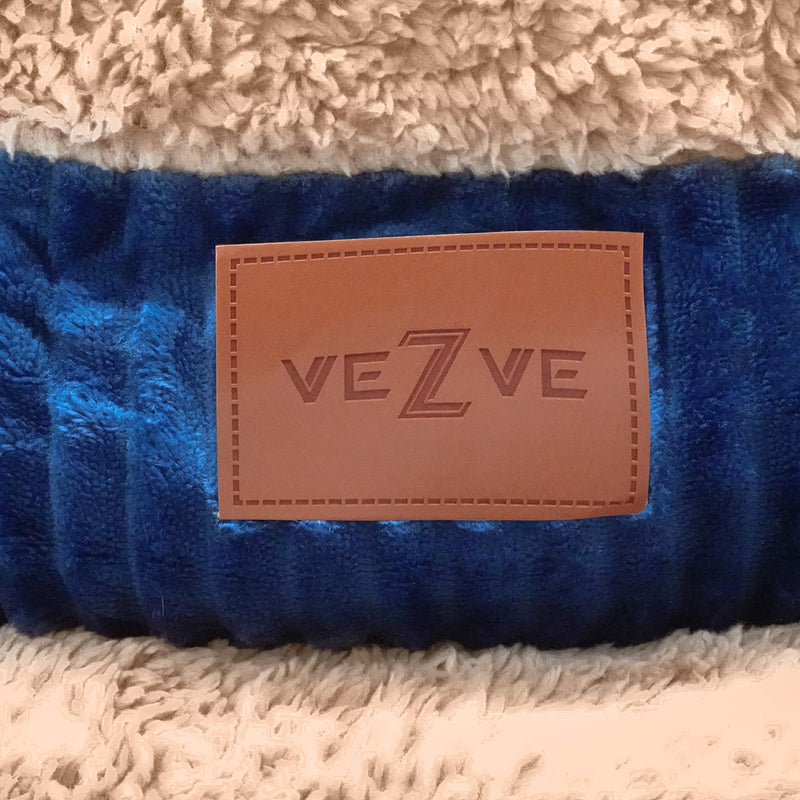 [Australia] - veZve Round Warming Dog Sleeping Indoor Bed Blue Donut with Skin Contact Safe Reversible Memory Foam Washable Firmness Medium 