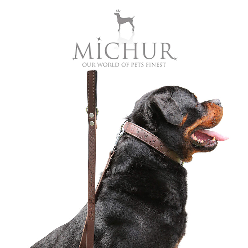 MICHUR Design leash, leather dog leash, leather dog collar, collar brown, with pattern, LEATHER, Size (approx.) 59,06 x 0,98" - PawsPlanet Australia