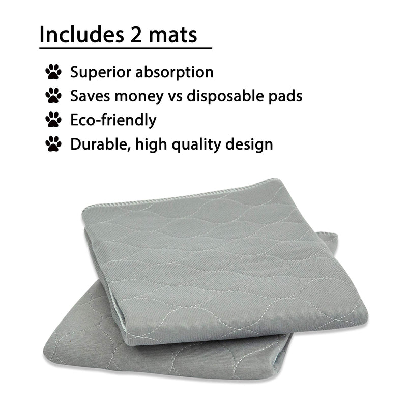 [Australia] - rocket & rex Washable Dog Pee Pads. Dog Training Pads, Waterproof, Reusable Dog Pee Pads. Leak-Proof, Absorbent Puppy Pee Pads. Whelping, Travel Pads, Dog Bowl Mat Grey (2-pack) 22 x 22" 