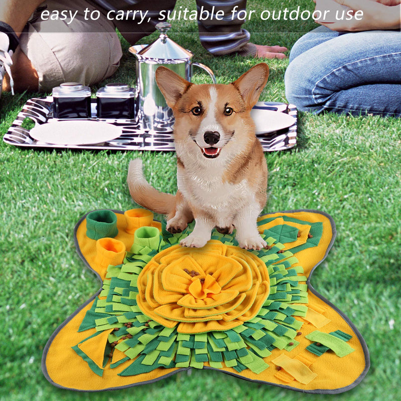 Famibay Snuffle Mat Washable Dogs Feeding Mat Nosework Blanket Training Mat Pet Treat Puzzle Blanket for Slow Feeding Foraging Distracting Stress Release Green Yellow Flower - PawsPlanet Australia