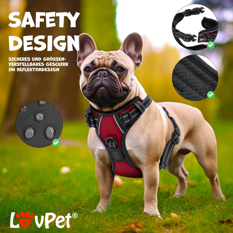 Lovpet® Dog Harness No Pull & Choke for Large Dogs Breathable & Soft Chest Harness Reflective | No-pull tableware including bag rolls | Adjustable harness with handle Bordeaux Red XL - PawsPlanet Australia