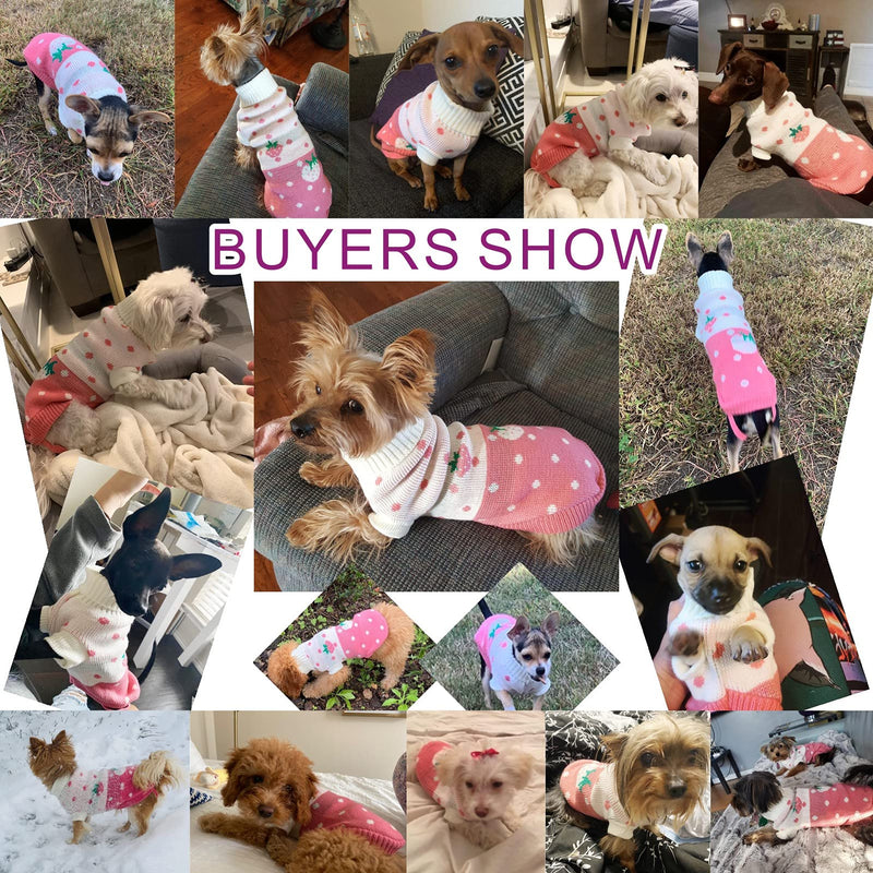 CHBORCHICEN Pet Dog Sweaters Classic Knitwear Turtleneck Winter Warm Puppy Clothing Cute Strawberry and Heart Doggie Sweater XX-Small Pink - PawsPlanet Australia