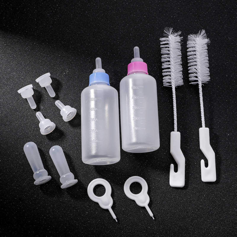 KroY PecoeD Pet Feeding Bottle Kit, Dog Cat Puppy Milk Feeding Bottle, With Replacement Nipples and Cleaning Brushes 50ml Pet Bottle Set, for Kitten Puppy Small Pet Feeding Tool - PawsPlanet Australia