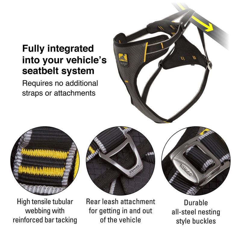 Kurgo Vehicle Safety Harness for Dogs, Universal Seat-Belt Attachment via Integrated Loops - Suitable for Medium Sized Breeds, Adjustable Fit, Charcoal Grey, Impact Car Harness, (Medium) - PawsPlanet Australia