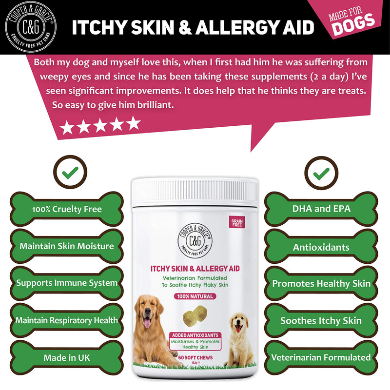 C&G Pets | ANTI-ITCH SUPPLEMENT FOR DOGS 60 SOFT CHEWS | ITCHY SKIN AND SKIN ALLERGIES | MAINTAINS SKIN MOISTURE & MAINTAINS RESPIRATORY HEALTH | SUPPORTS IMMUNE SYSTEM | VETERINARIAN FORMULATED Dog Itchy Skin & Allergy Aid - PawsPlanet Australia