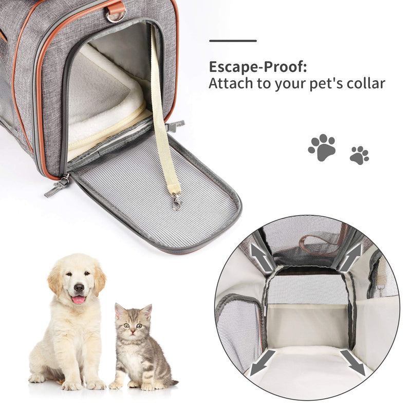 PETTOM Pet Carrier,Cat Carrier Airline Approved Dog Carrier with Luxury Fleece Bedding, Portable Soft Sided travel carrier for Small Medium Cats&Dogs. 47 x 27 x 28 CM Dark Grey - PawsPlanet Australia