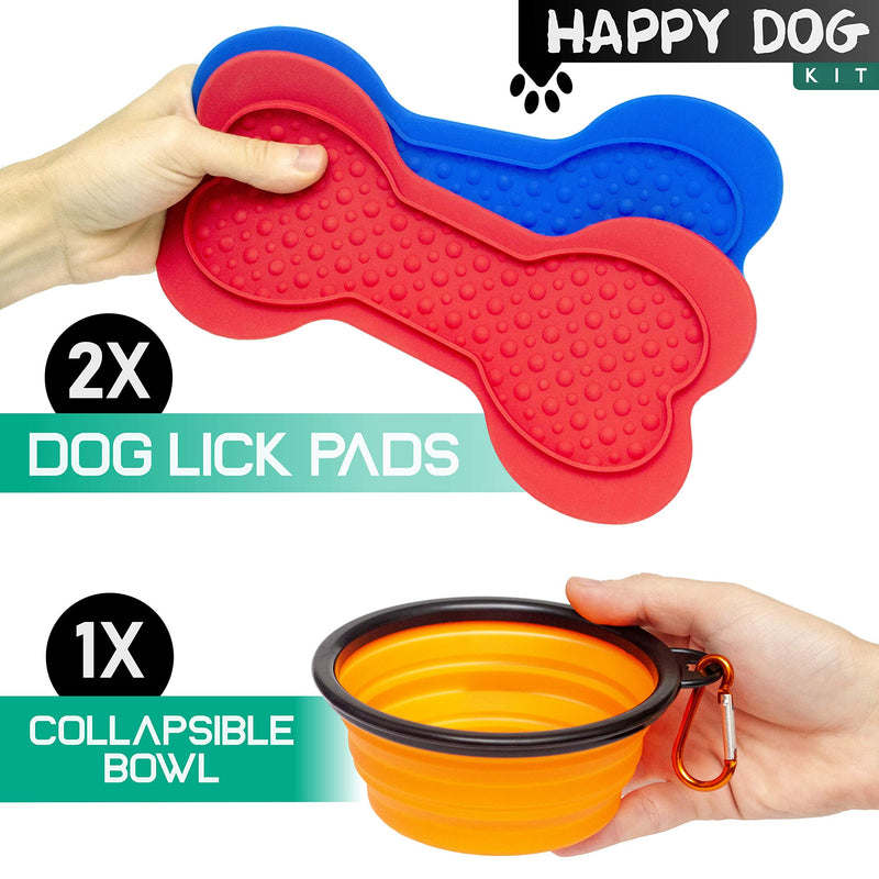 CramuAli Dog Lick Pads - 2 Large Dog Washing Distraction Device, Peanut Butter Lick Mat, Dispensing Treater Mat with Super Suction for Pet Bathing, Grooming, Dog Training + 1 Collapsible Bowl - PawsPlanet Australia