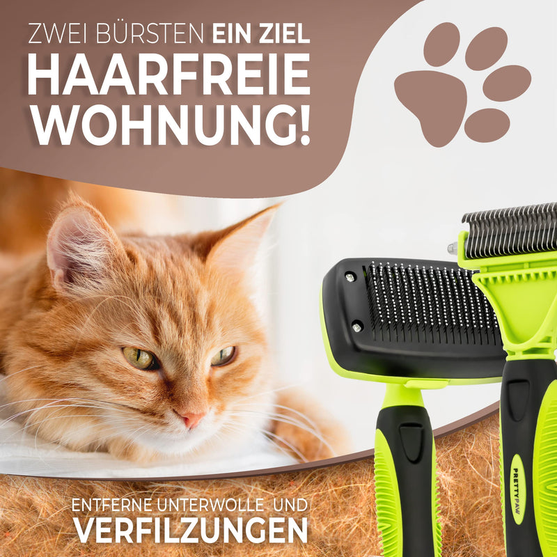 PRETTYPAW ® professional cat brush set I cat care set - 100% hygiene & comfort thanks to rounded massage bristles I brush for optimal short hair and long hair I undercoat brush - PawsPlanet Australia