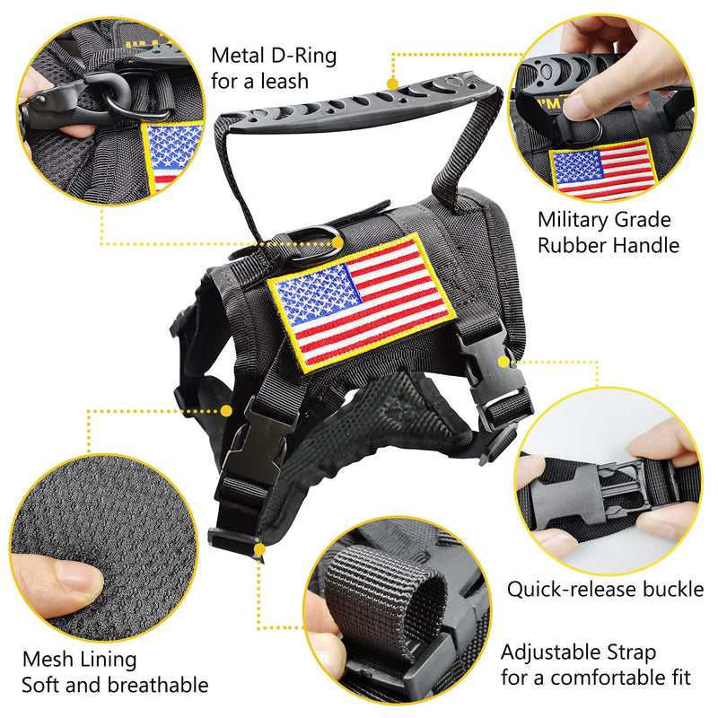 Tactical Cat Harness and Leash for Walking Escape Proof, Adjustable Military K9 Pet Vest Harness Easy Control for Large Cat, Puppy and Small Dog Black - PawsPlanet Australia