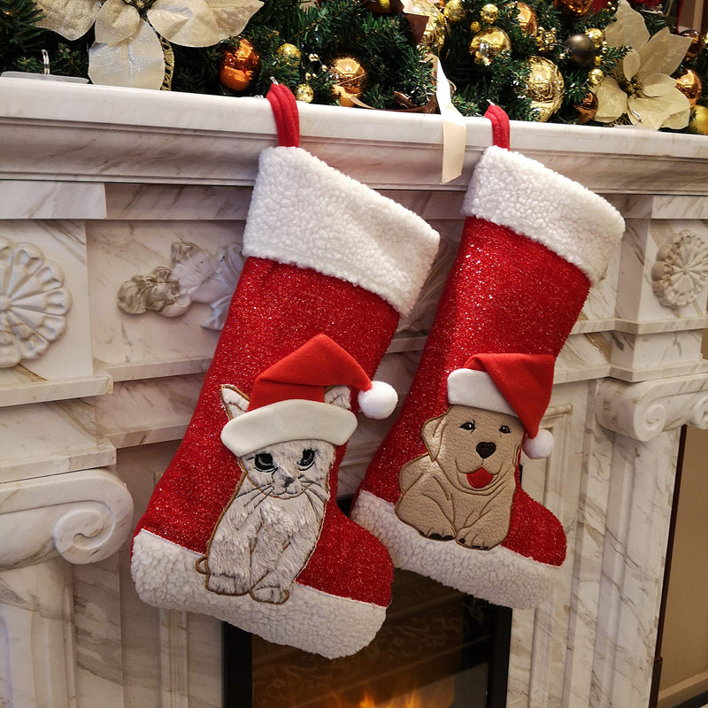 [Australia] - WEWILL Christmas Holiday Pet Theme Embroidered Stockings Socks, 20 Inch (Cat) Cat 