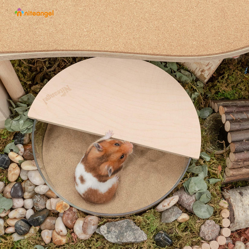 Niteangel Small Animal Sand-Bath Box - Acrylic Critter's Sand Bath Shower Room & Digging Sand Container for Hamsters Mice Lemming Gerbils or Other Small Pets Circle Birch-wood - PawsPlanet Australia