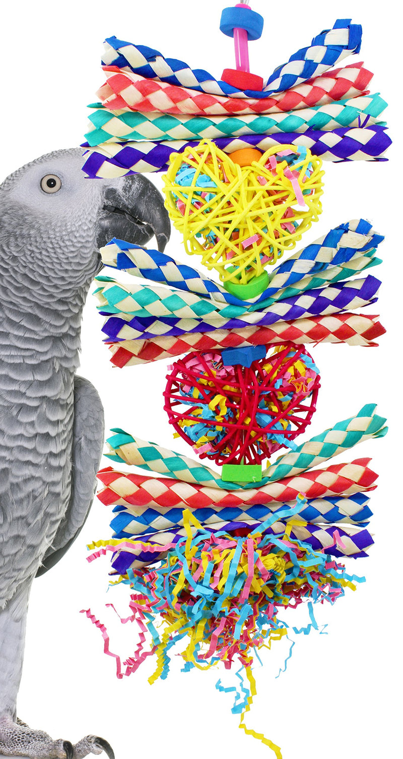 [Australia] - Bonka Bird Toys Foraging Heart Shredding Foraging Vine Natural Chew Parrot Cockatoo Cockatiel Quaker Double Heart Rainbow 