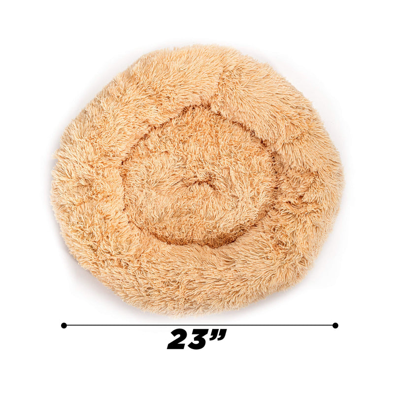 [Australia] - Franklin Pet Supply Soft Puff Pet Bed - Luxury Bed for Dog - Faux Fur Round Plush Cushion Pet Bed, Tan, Model Number: 90033 