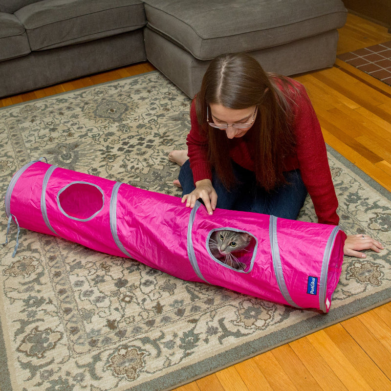 [Australia] - PetLike Cat Tunnel for Indoor Cats Collapsible Pop-up Pet Tube Peek Hole Hideaway Play Toys for Cats with Ball rose red 