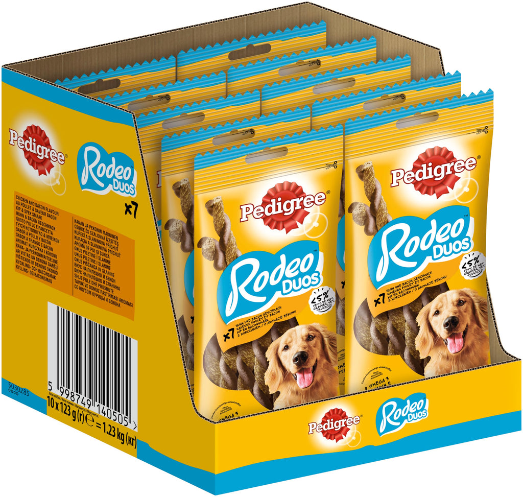 PEDIGREE dog snacks RODEO Duos with chicken and breakfast bacon, 10 x 7 pieces chicken and bacon 70 pieces - PawsPlanet Australia