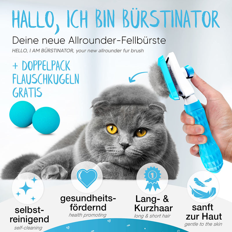 LÖWENKÖNIG® BÜRSTINATOR 2.0 Premium cat brush & dog brush Self-cleaning for short-haired & long-haired animals I Pet brush large, fur brush removes loose undercoat & matted dog & cat hair Bestseller: Bürstinator 2.0 in blue - PawsPlanet Australia