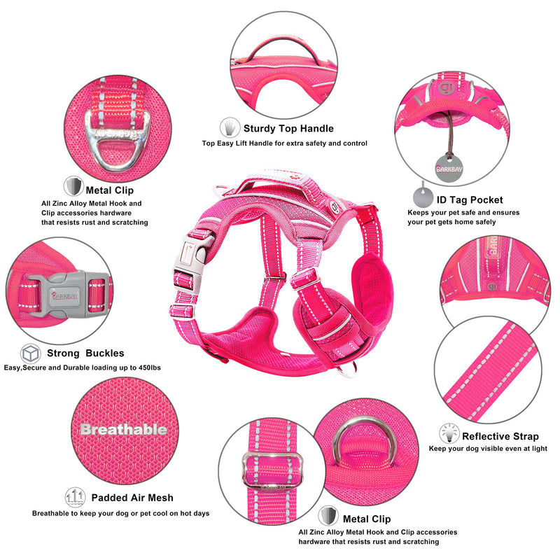 [Australia] - BARKBAY No Pull Dog Harness Large Step in Reflective Dog Harness with Front Clip and Easy Control Handle for Walking Training Running with ID tag Pocket Pink 