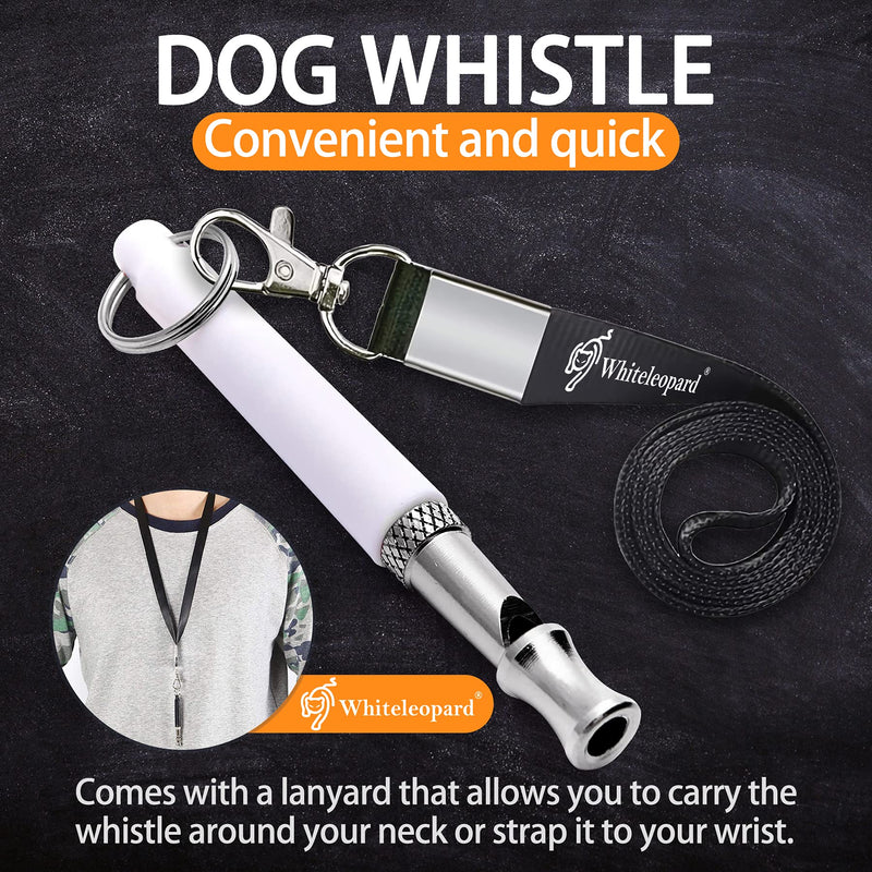 Dog Whistle with Free Lanyard, Adjustable Frequencies Ultrasonic Stainless Steel, Effective Way of Training, Professional Dog Whistles to Stop Barking (White) - PawsPlanet Australia