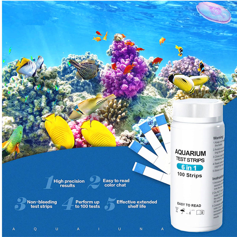 Lxiyu Aquarium Water Test Strips 6 in 1,Fish Tank Ph Test Kit for Testing Freshwater Saltwater Pond PH Ammonia Nitrate Nitrate and More -100 Count,Included Fake Aquatic Plants Test Tube and Dropper - PawsPlanet Australia