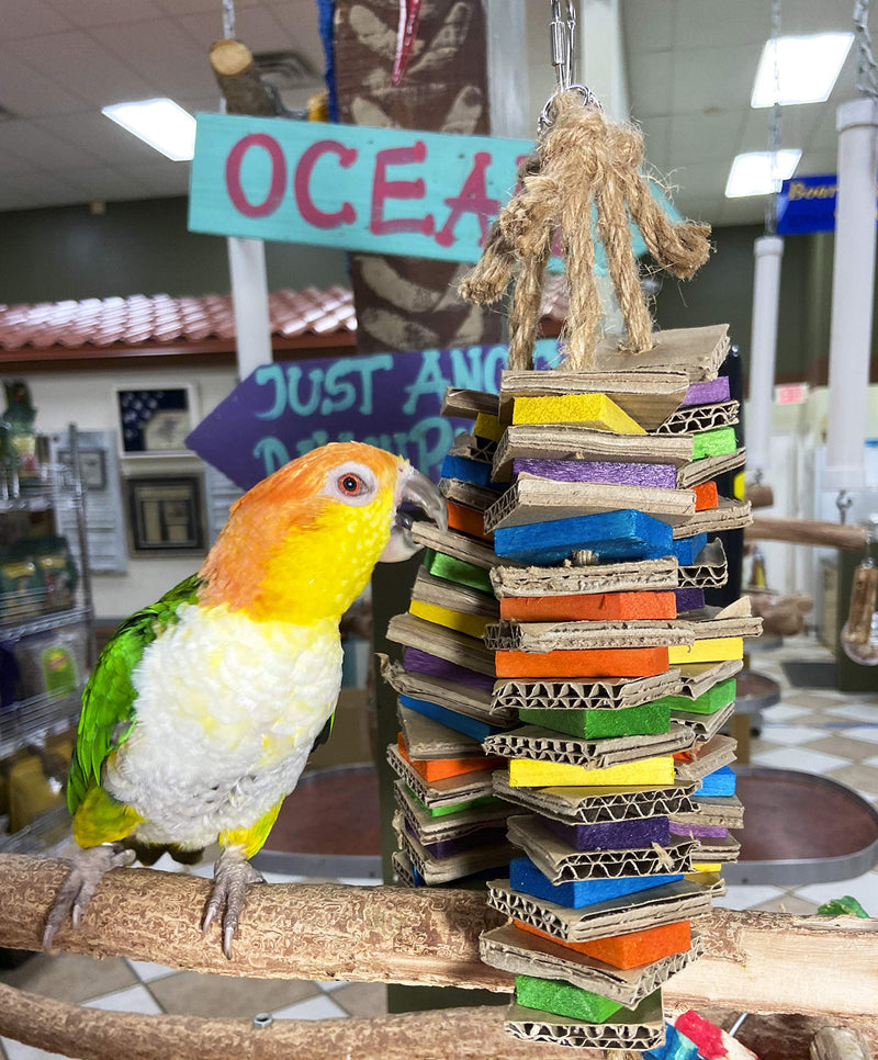 Birds LOVE Chew-Tastic Tower of Shredded Fun for African Greys, Amazons, Eclectus, Cockatoos, Macaws and Similar Sized Birds Small Triple Chew - PawsPlanet Australia