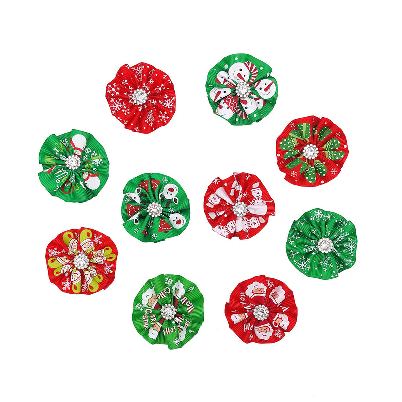 [Australia] - JpGdn 10pcs Christmas Dog Collar charms Xmas Collar Bow Ties for Small Medium Puppy Cats Rabbit Christmas Tree Santa Claus Snowman Flower Bows for Party Holiday Sliding Grooming Attachment Accessories 