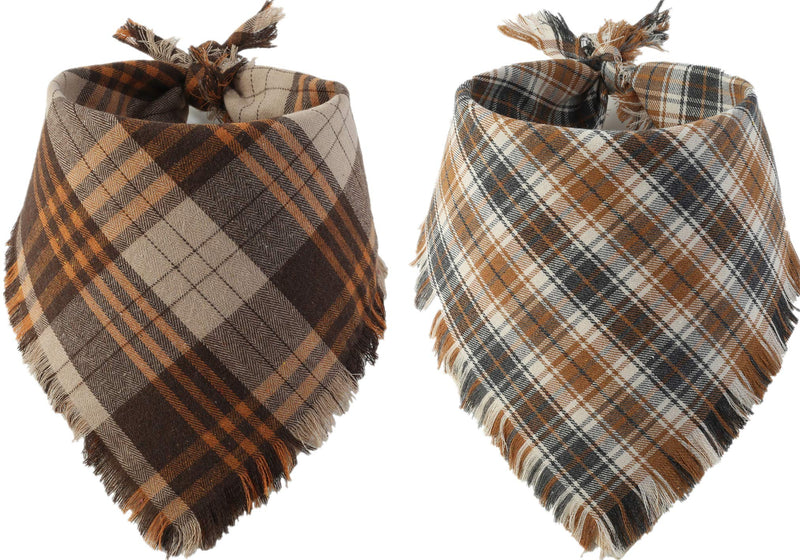 [Australia] - Pawskido Fall Dog Bandana, Set of 2 Washable Reversible Square Plaid Pet Kerchief Scarf 