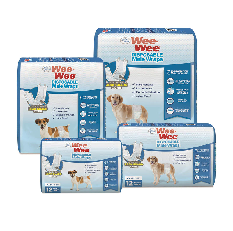 [Australia] - Four Paws Wee-Wee Disposable Male Dog Wraps, White, X-Small/Small, Model Number: 100539681 