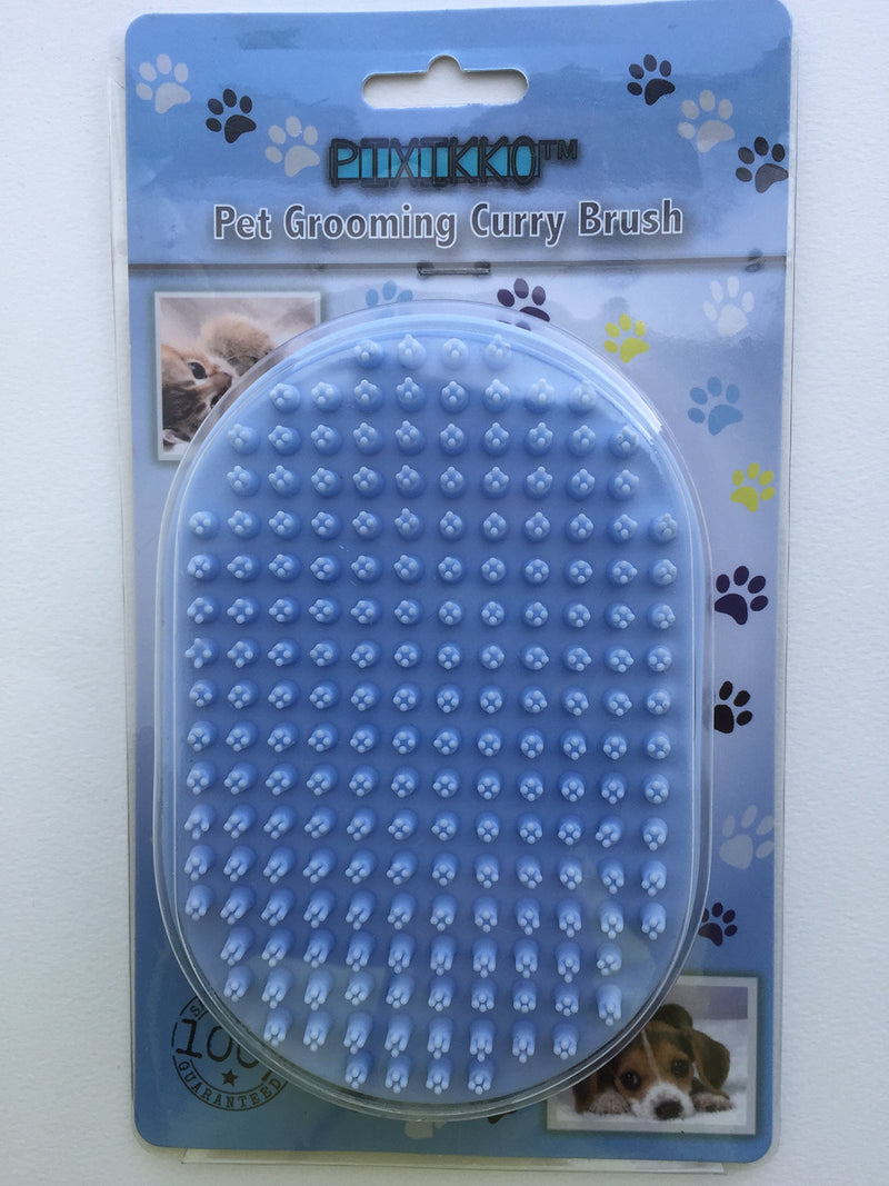 [Australia] - Pixikko Pet Curry Shampoo Brush/Comb for Bathing - Massaging - Deshedding - on Wet or Dry Hair 1-PC Blue 