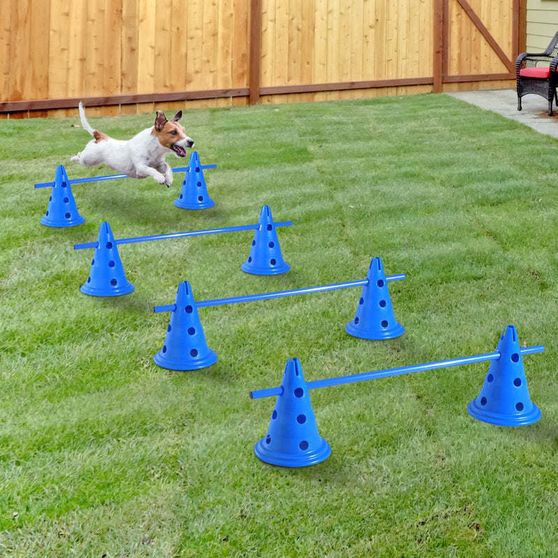 PawHut Dog Agility Equipment Play Run Jump Kit Indoor Outdoor Exercise Pet Puppy Training Sets w/4 Cross Bars and 8 Conical Barrels - PawsPlanet Australia