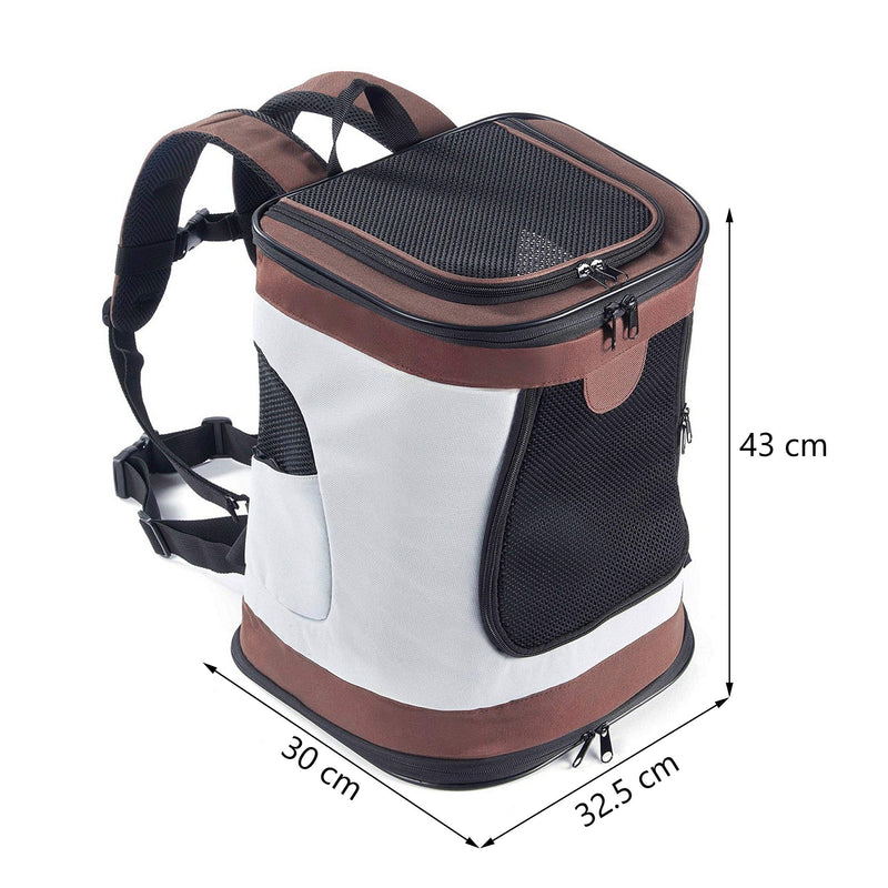 Kaka mall Waterproof Padded Fabric Pet Dog Puppy Cat Backpack Rucksack Carrier Bag Top Open Soft Side Breathable Mesh For Travel Camping Outdoor (Brown and White) Brown - PawsPlanet Australia