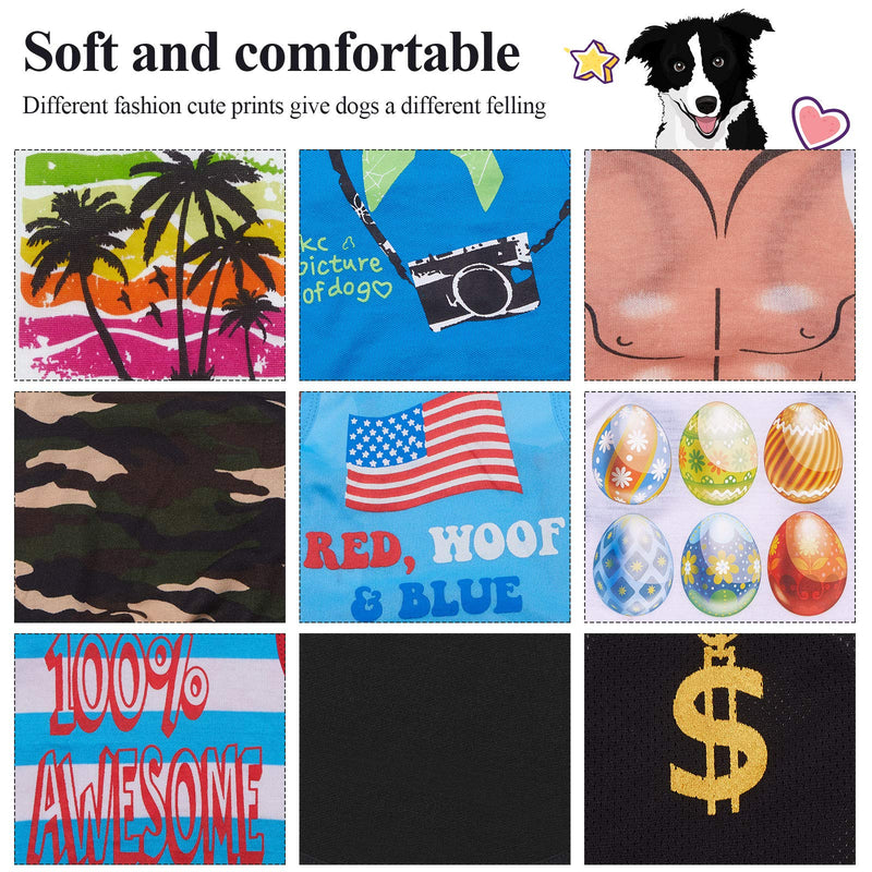 9 Pieces Printed Pet Shirt Summer Pet T Shirt Cool Puppy Shirts Dog T-Shirts Soft Breathable Dog Sweatshirt for Small Medium Dogs Cats (Small) - PawsPlanet Australia