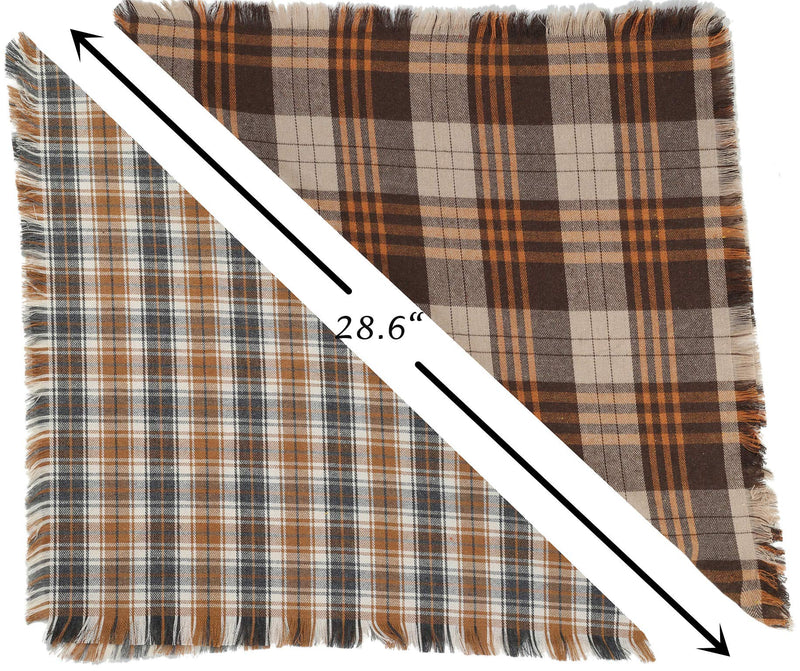 [Australia] - Pawskido Fall Dog Bandana, Set of 2 Washable Reversible Square Plaid Pet Kerchief Scarf 