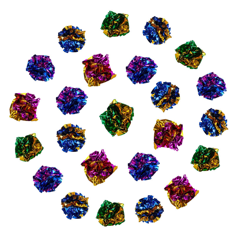 CHIWAVA 24PCS 1.6" Mylar Balls Shiny Crinkle Cat Toys Ball Kitten Crackle Lightweight Play Assorted Color - PawsPlanet Australia